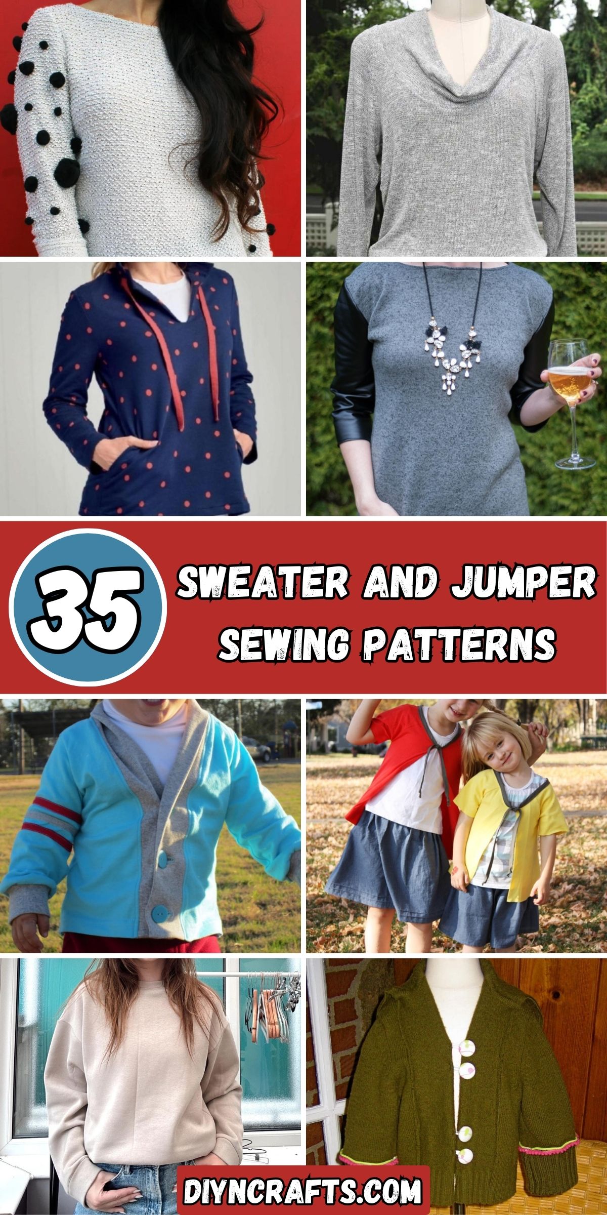 35 Sweater and Jumper Sewing Patterns collage.