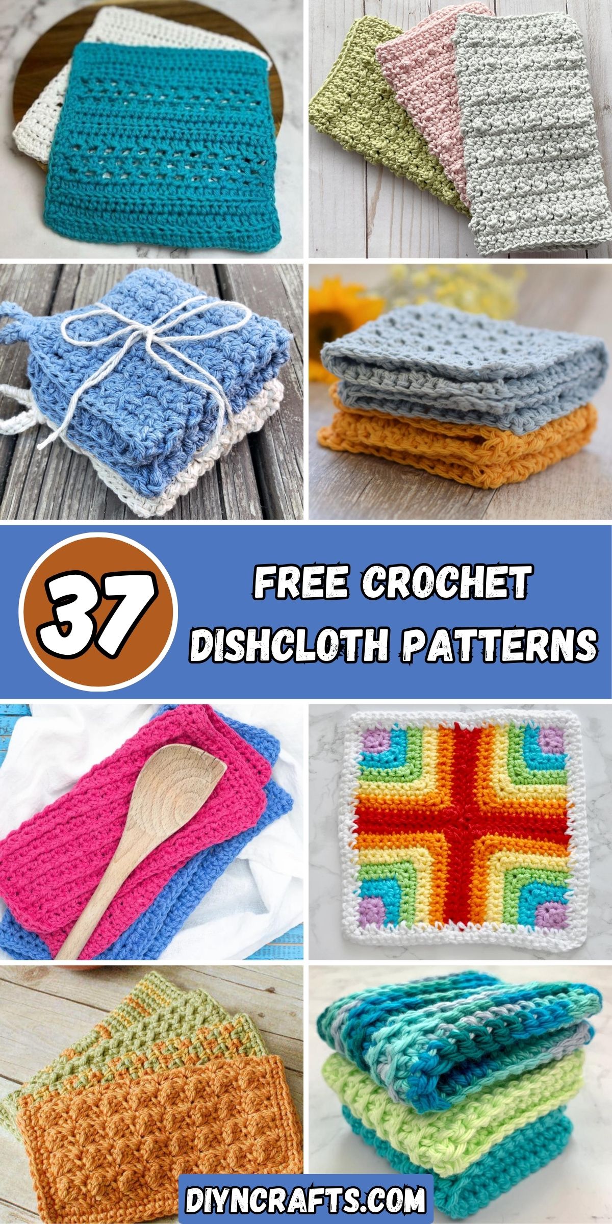 37 Free Crochet Dishcloth Patterns collage.