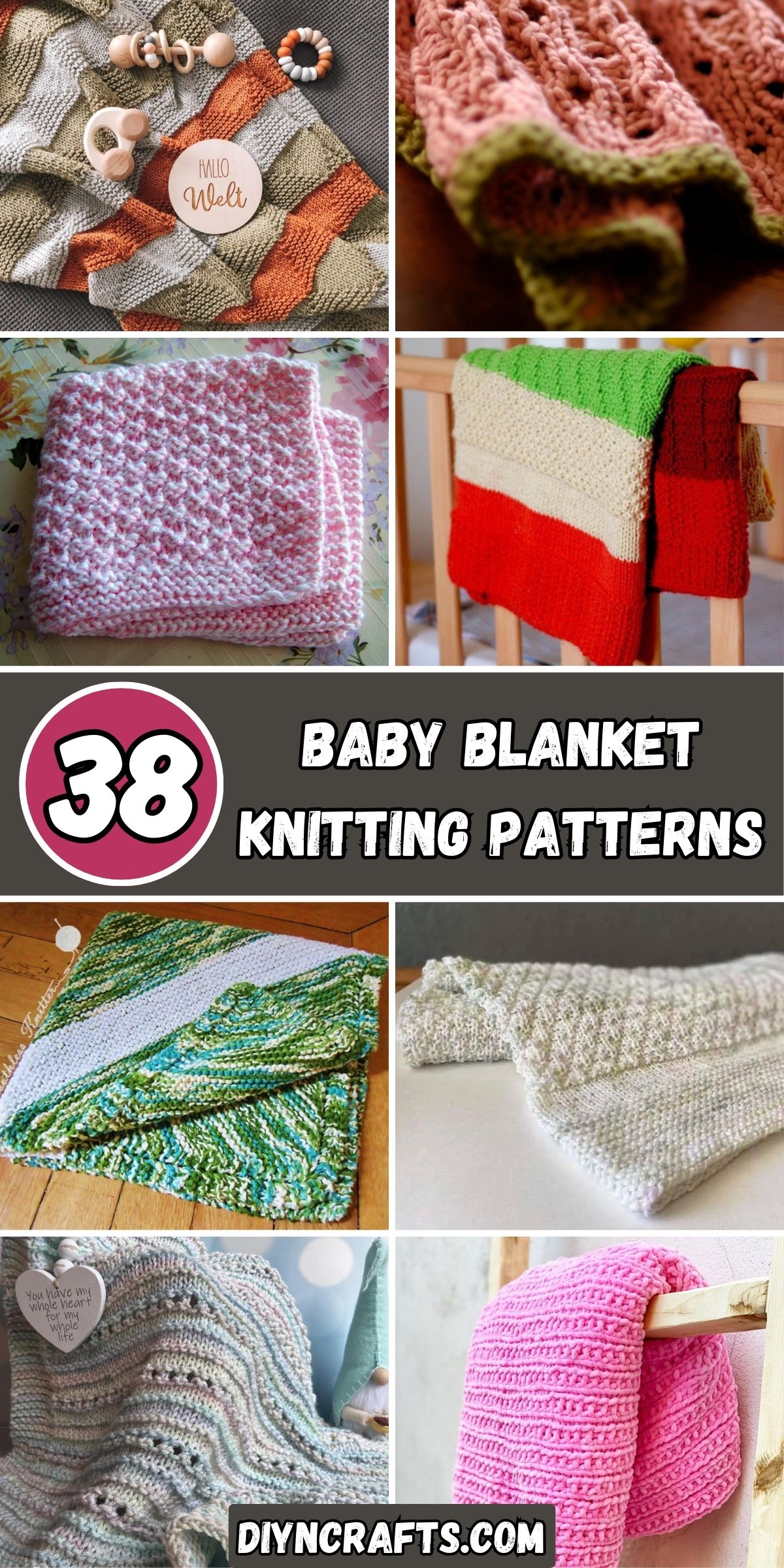 38 Baby Blanket Knitting Patterns collage.