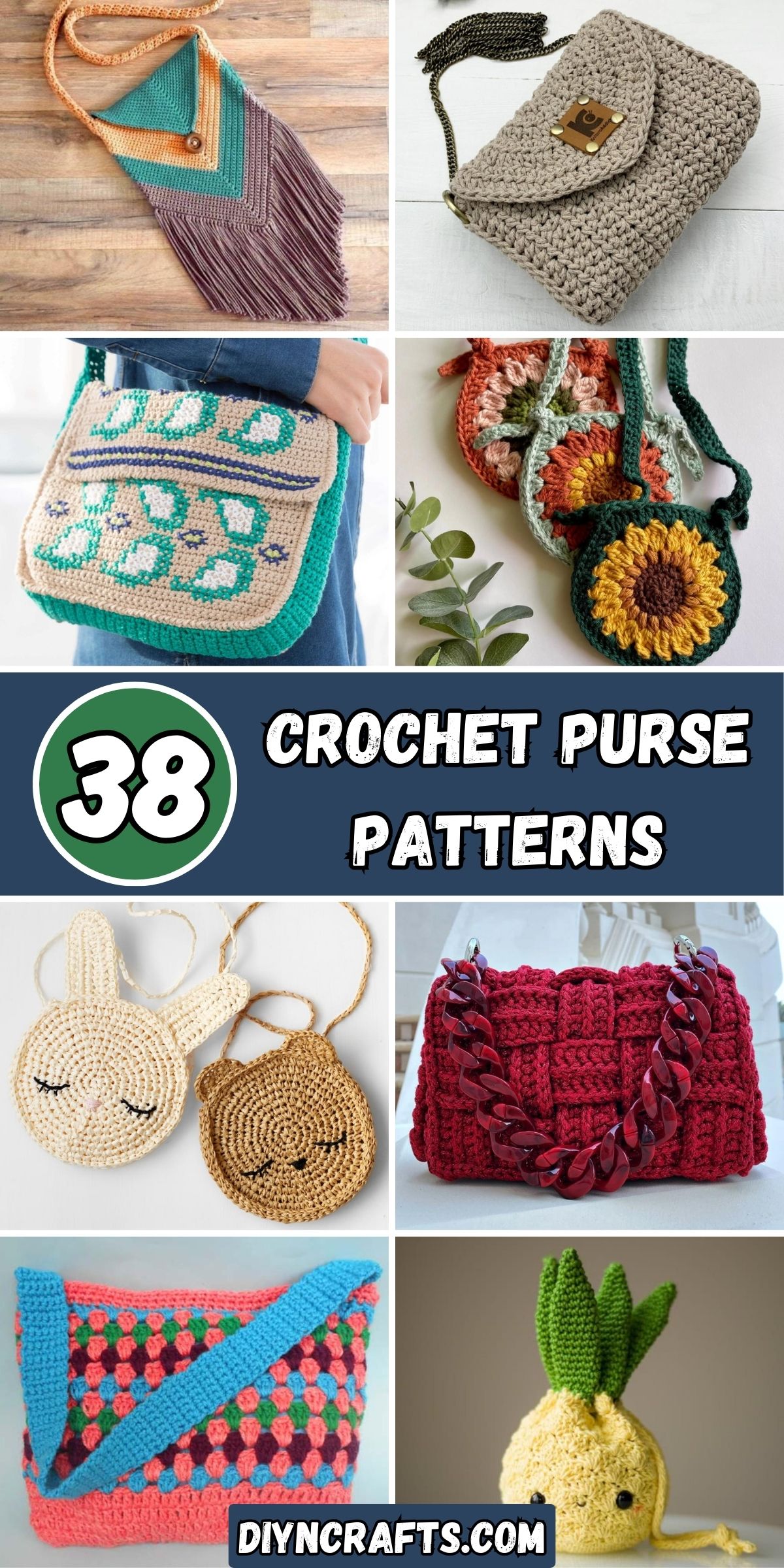 38 Crochet Purse Patterns Collage.