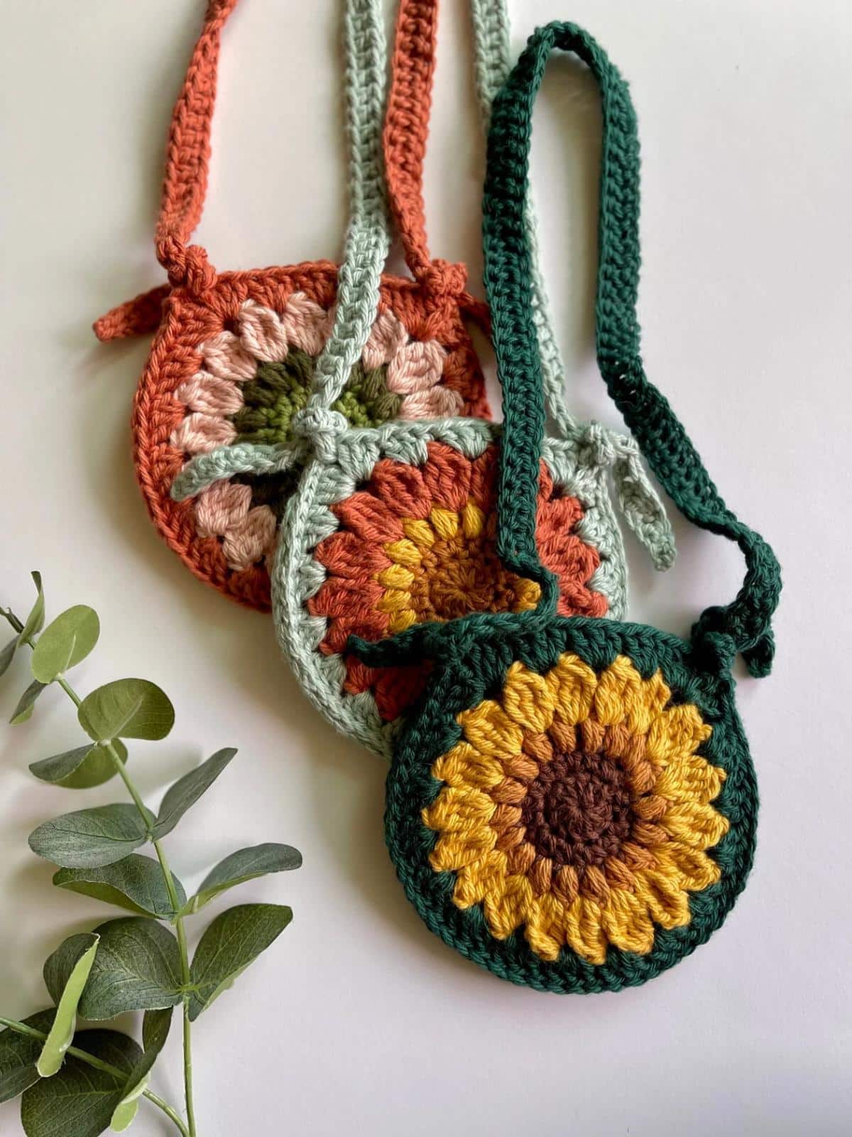 Custom Toddler Crochet Granny Square Flower Crossbody Bags