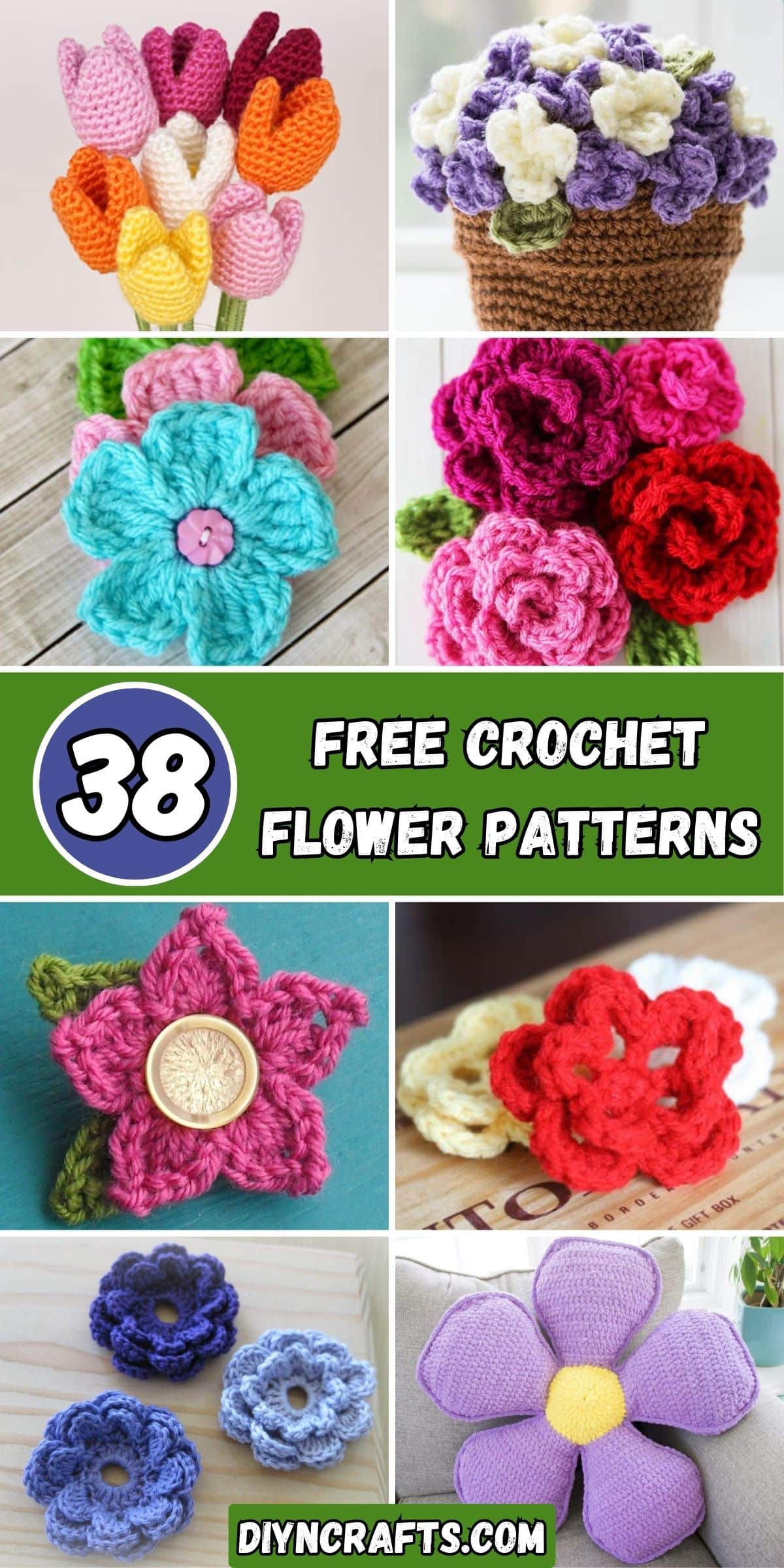 38 Free Crochet Flower Patterns collage.