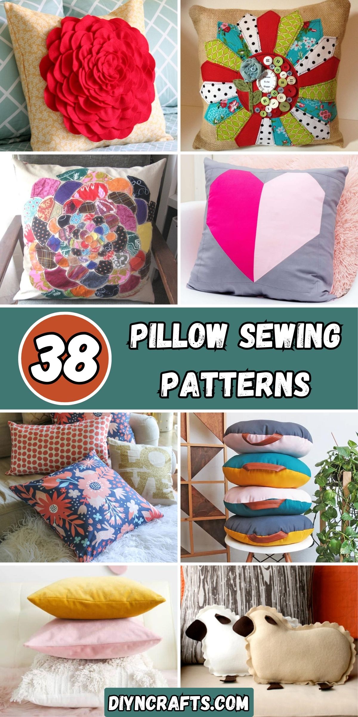 38 Pillow Sewing Patterns collage.