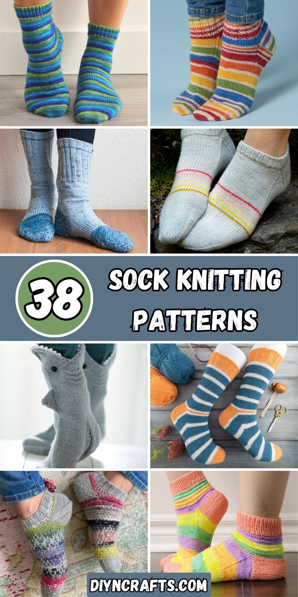 38 Sock Knitting Patterns collage.