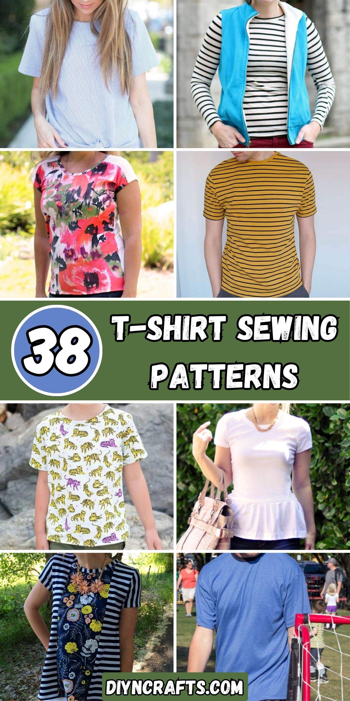 38 T-Shirt Sewing Patterns collage.