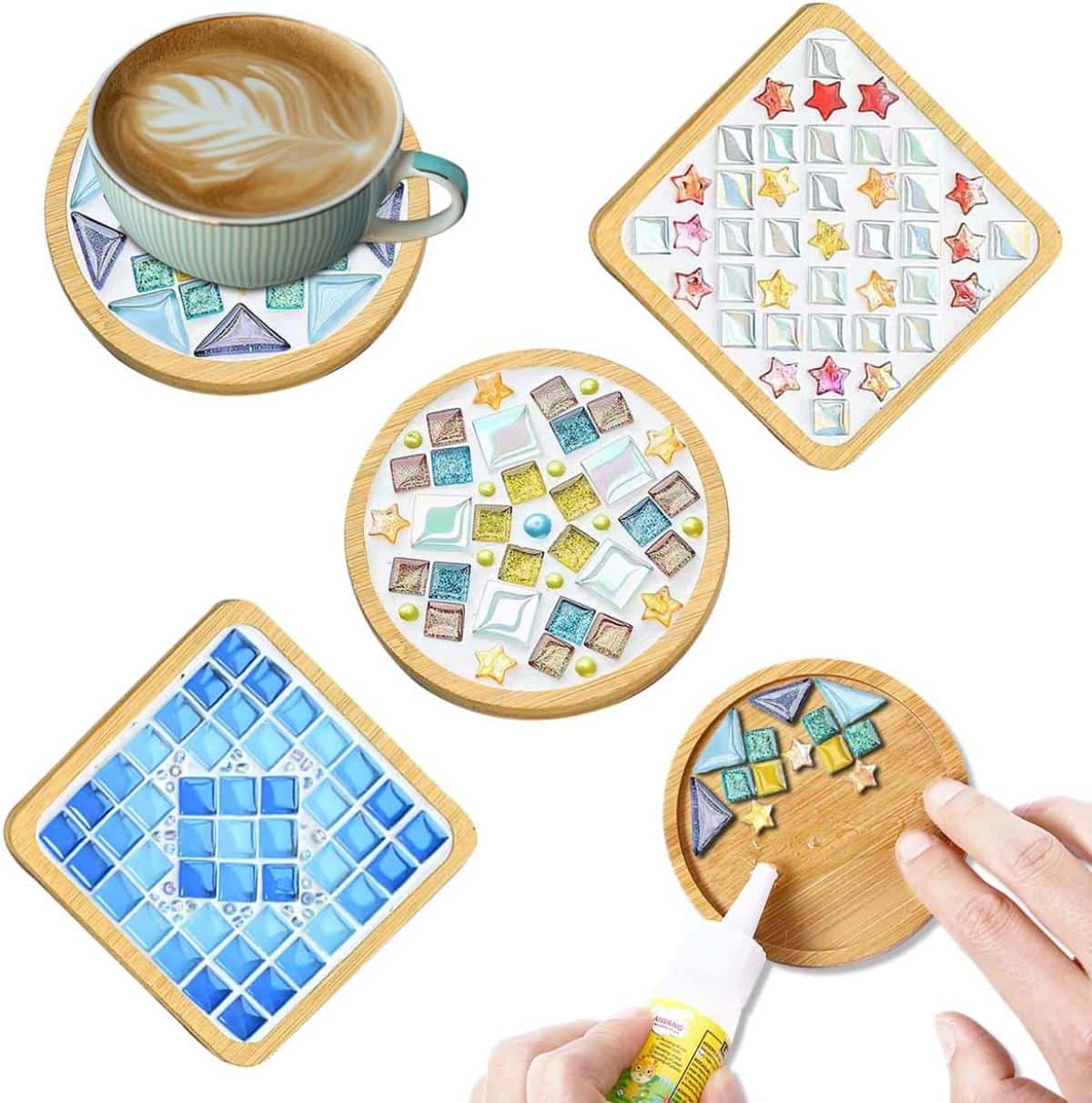 Wathfkcu 4 Sets of DIY Glass Mosaic Tiles for Crafts