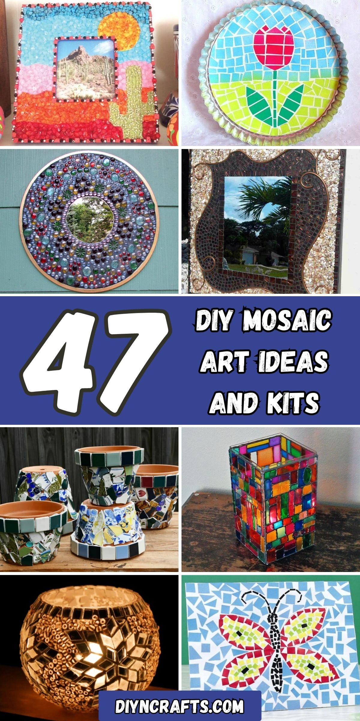 47 DIY Mosaic Art Ideas and Kits collage.