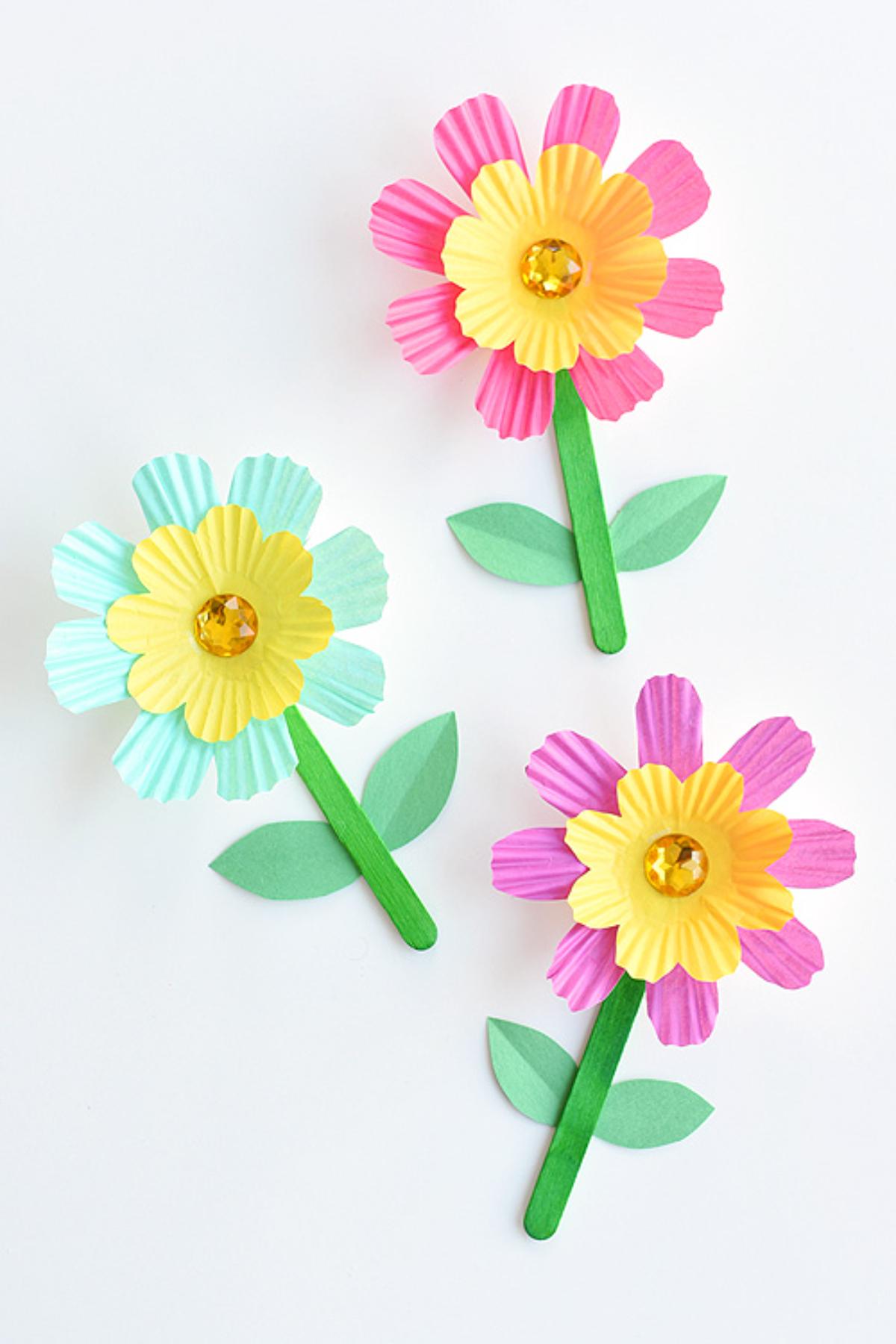 Simple Cupcake Liner Flowers With Rhinestone