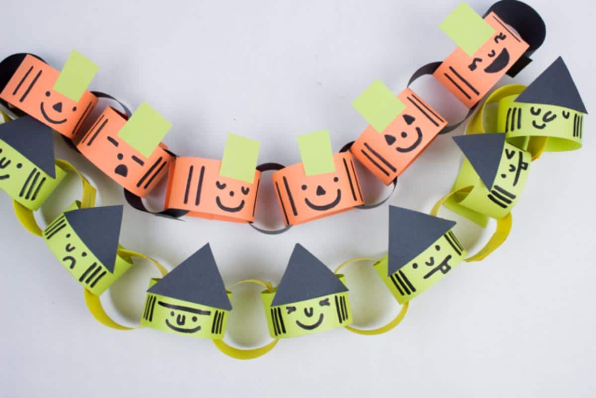 Easy Halloween Witch and Pumpkin Paper Chains