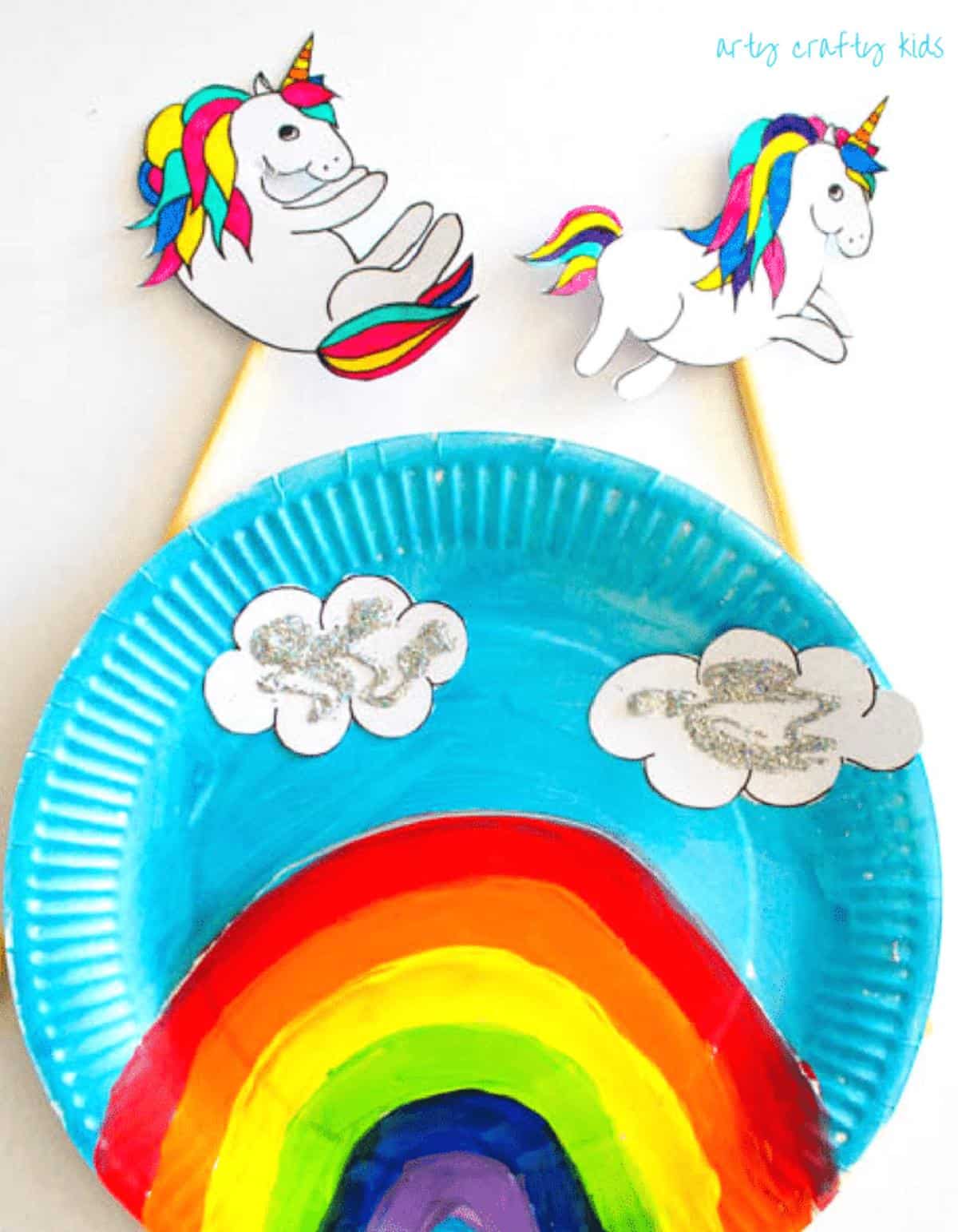 Over the Rainbow Paper Plate Unicorn Puppets