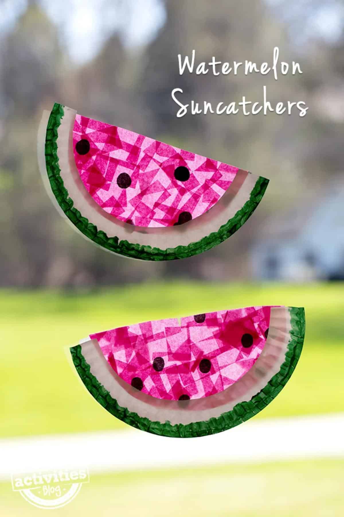 Sweet & Colorful Paper Plate Watermelon Suncatcher Craft
