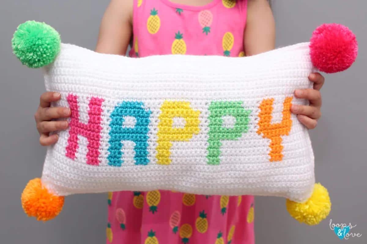 Happy Crochet Pillow