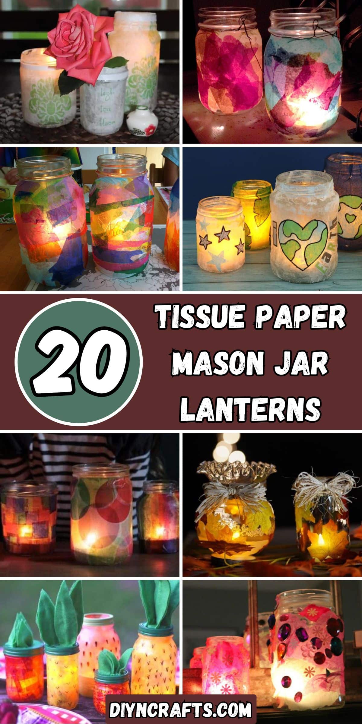 20 Tissue Paper Mason Jar Lanterns collage.