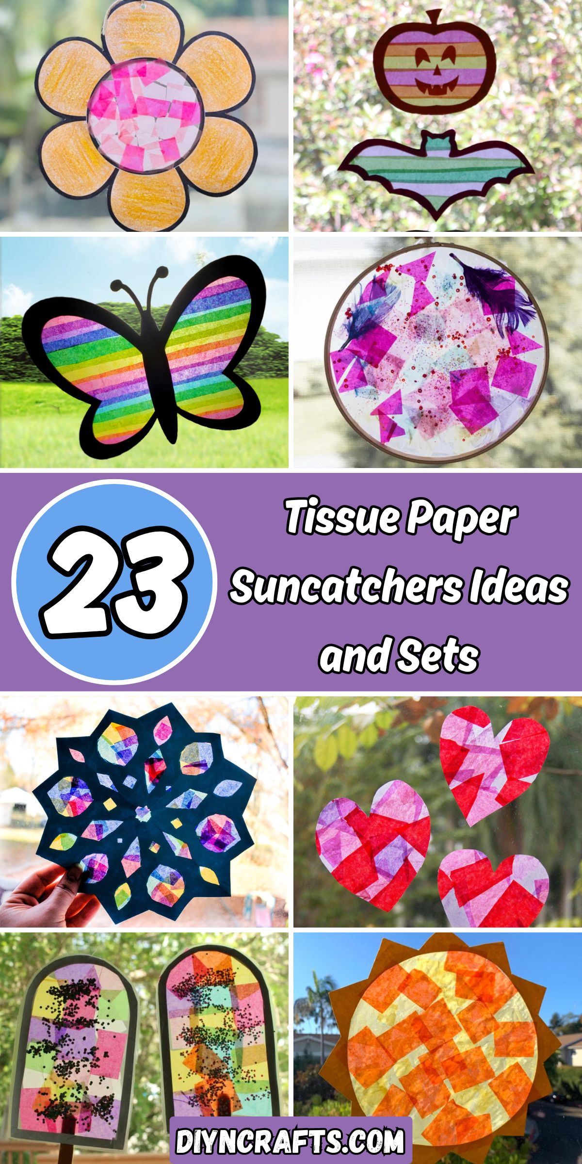 23 Tissue Paper Suncatchers Ideas and Sets collage.