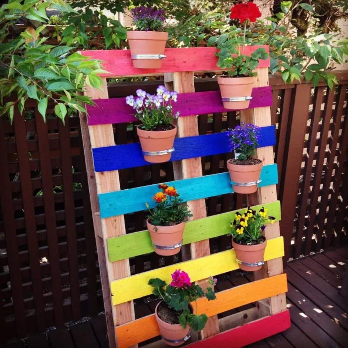 DIY Upcycled Rainbow Pallet Flower Garden Planter