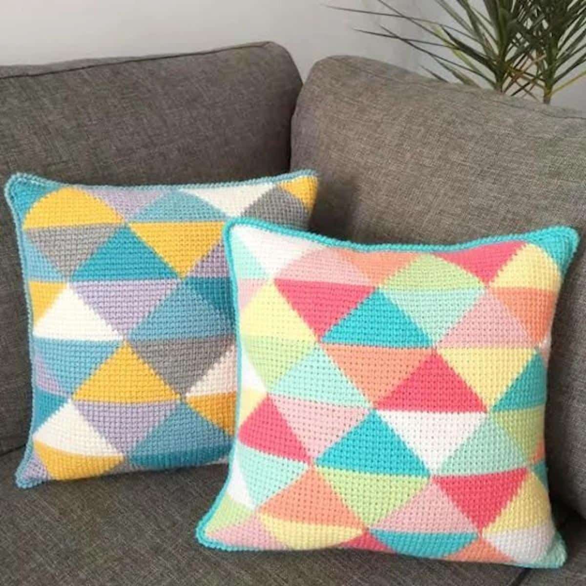 Tunisian Triangles Crochet Pillows