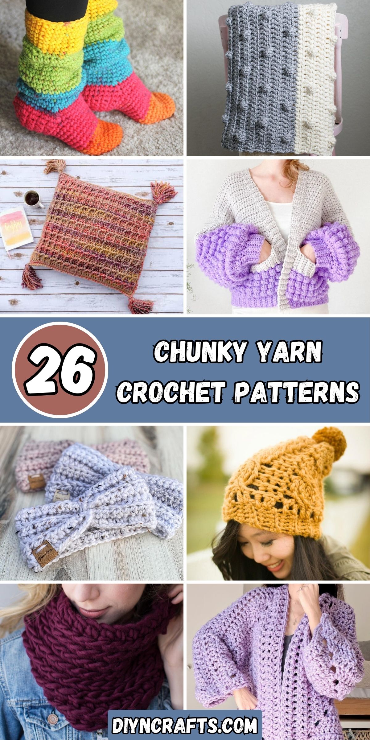 26 Chunky Yarn Crochet Patterns collage.