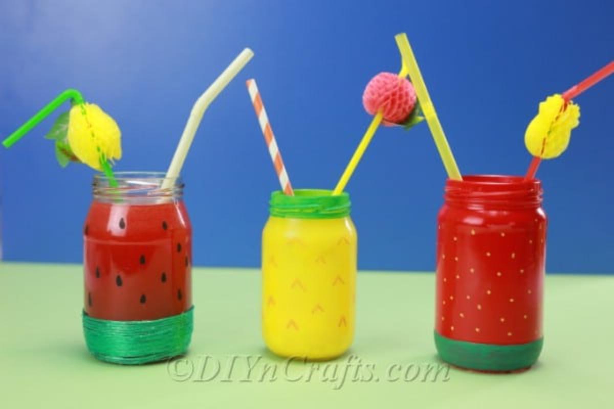 Summery Painted Fruit Drinking Jars