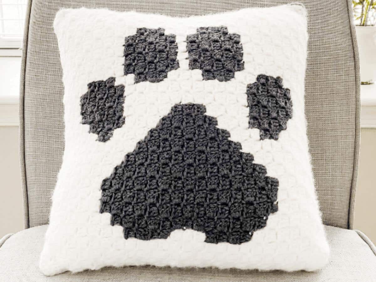 Crochet Paw Print Pillow