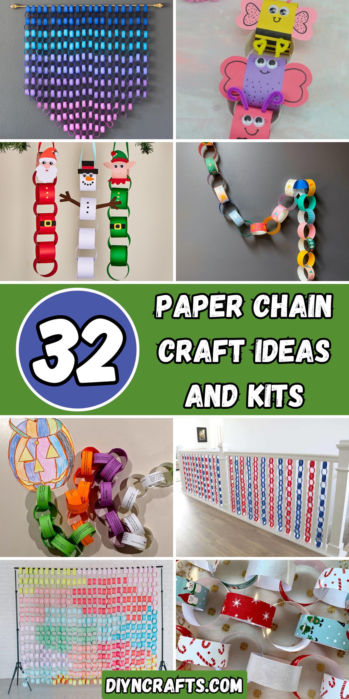 32 Paper Chain Craft Ideas and Kits collage.
