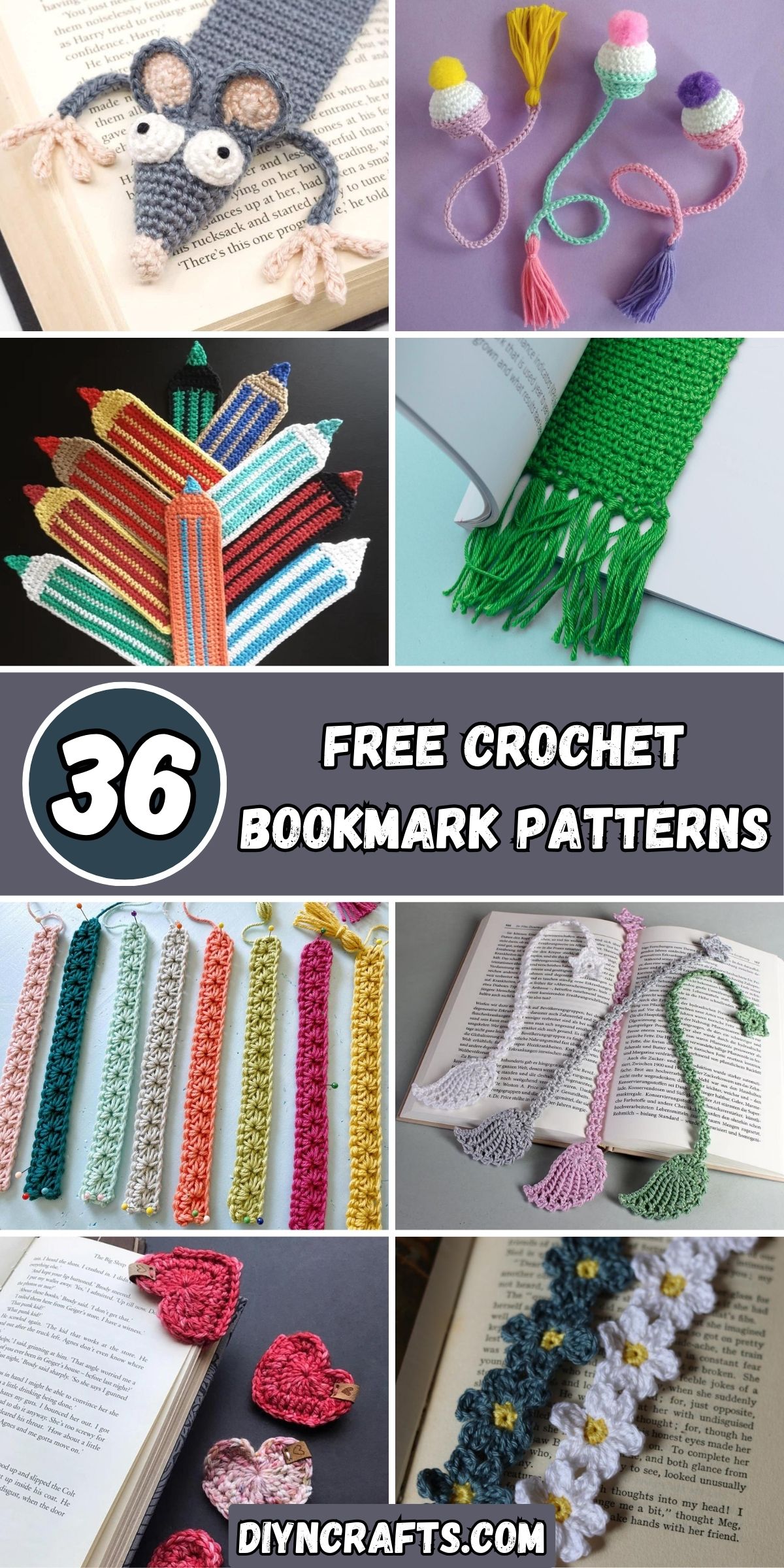 36 Free Crochet Bookmark Patterns collage.