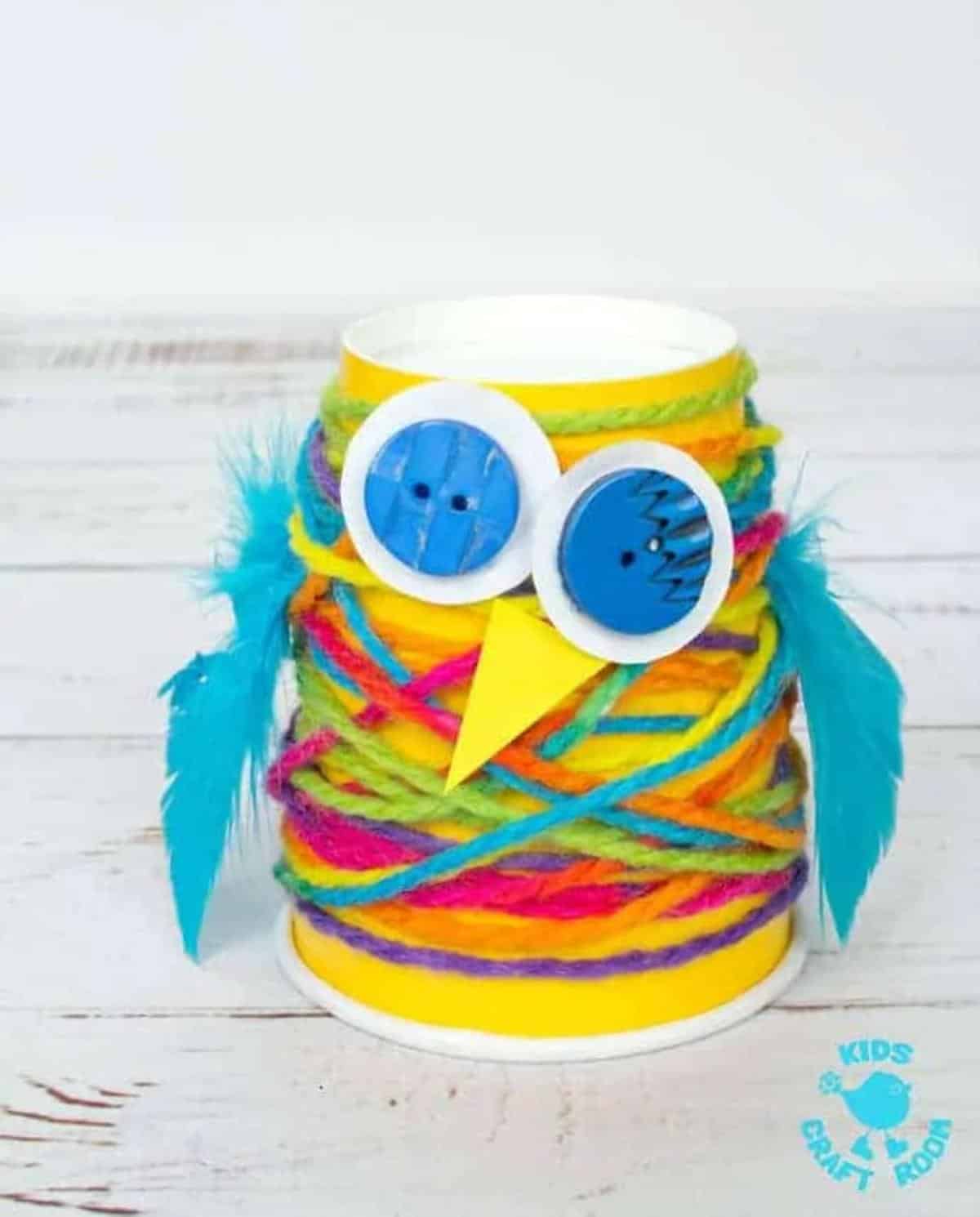 Paper Cup Yarn Wrapped Owl Craft