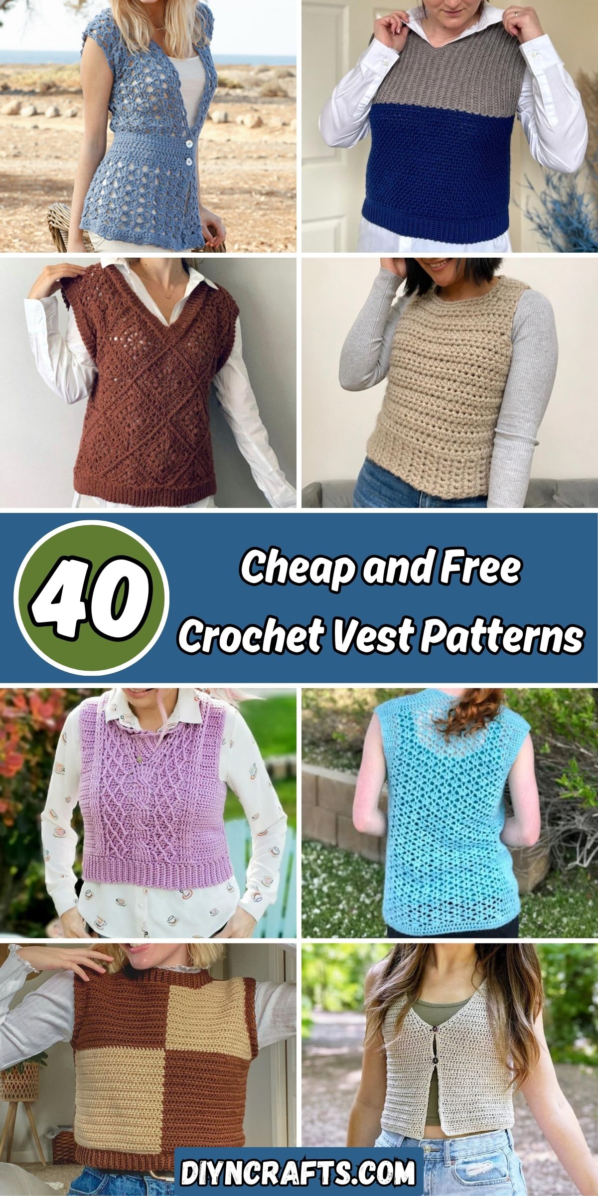 40 Cheap and Free Crochet Vest Patterns collage.