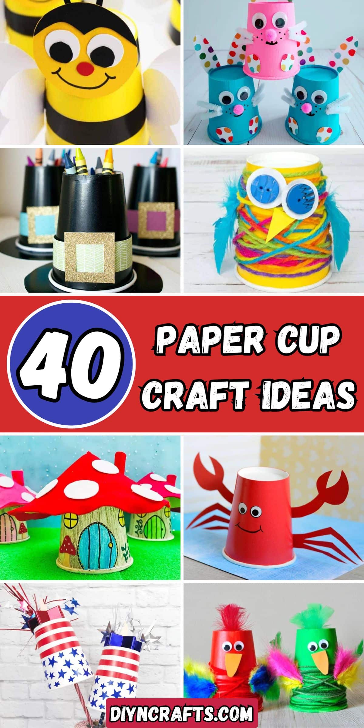 40 Paper Cup Craft Ideas collage.