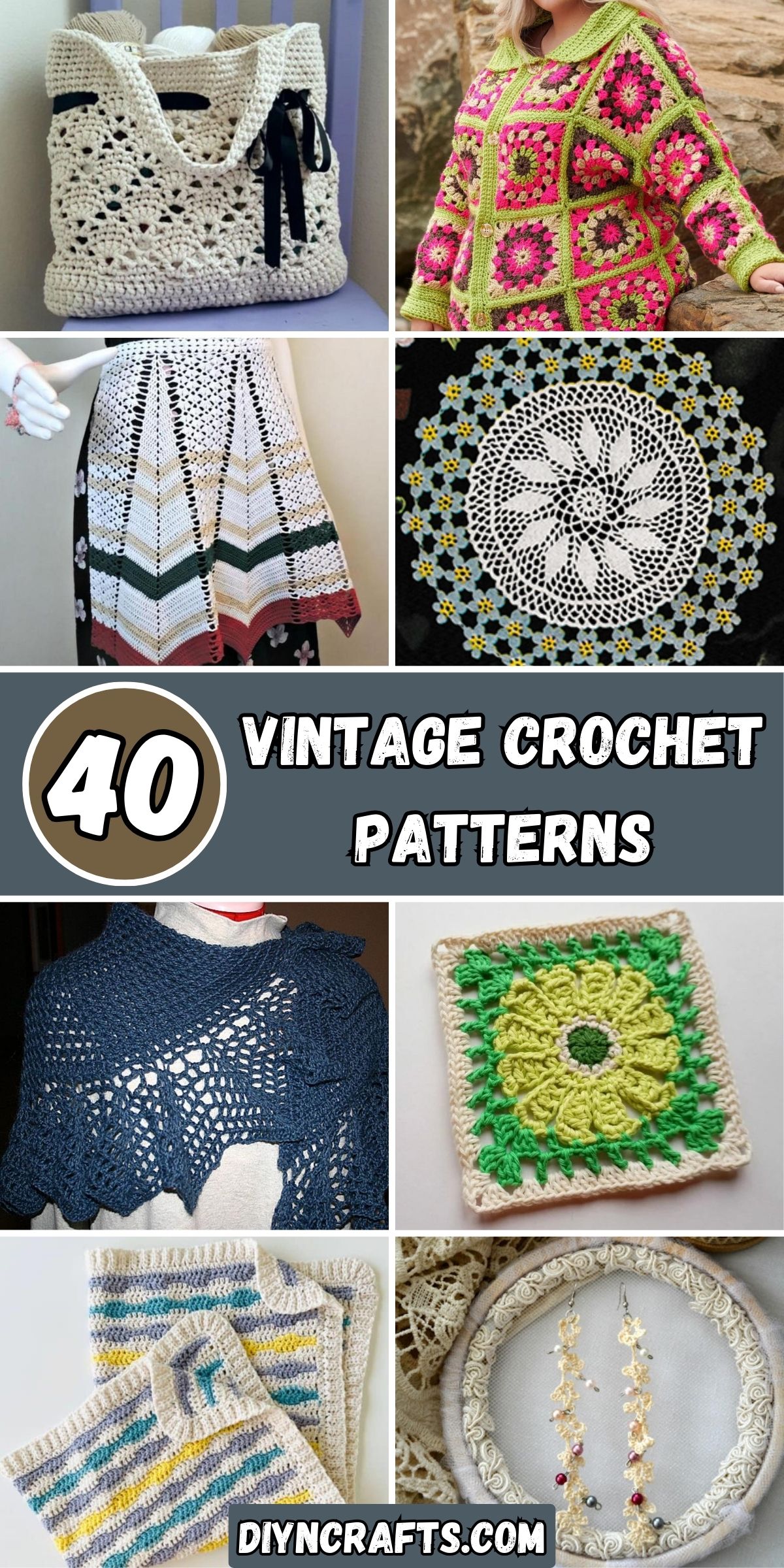 40 Vintage Crochet Patterns collage.