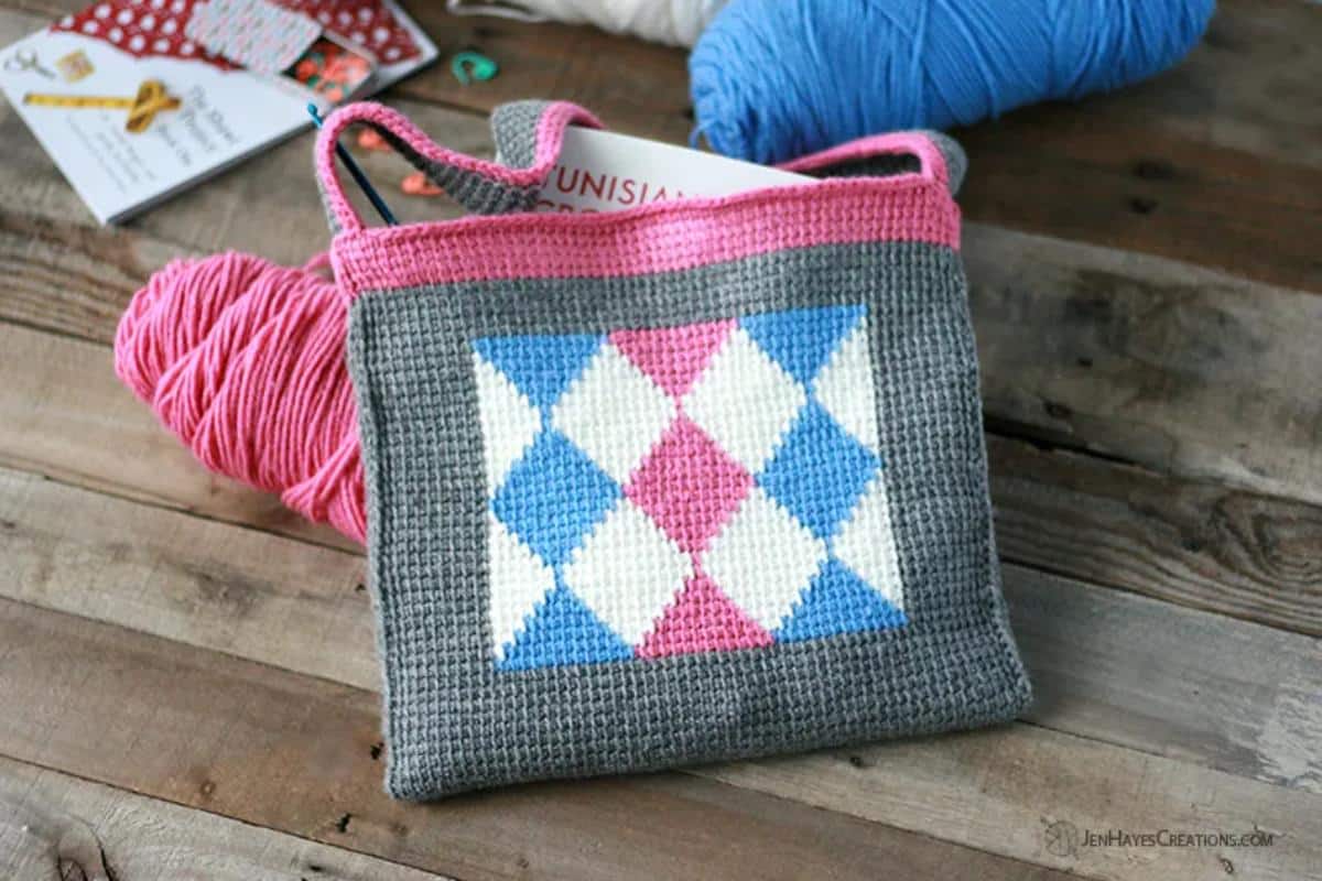 Diamonds in Tunisian Crochet Bag