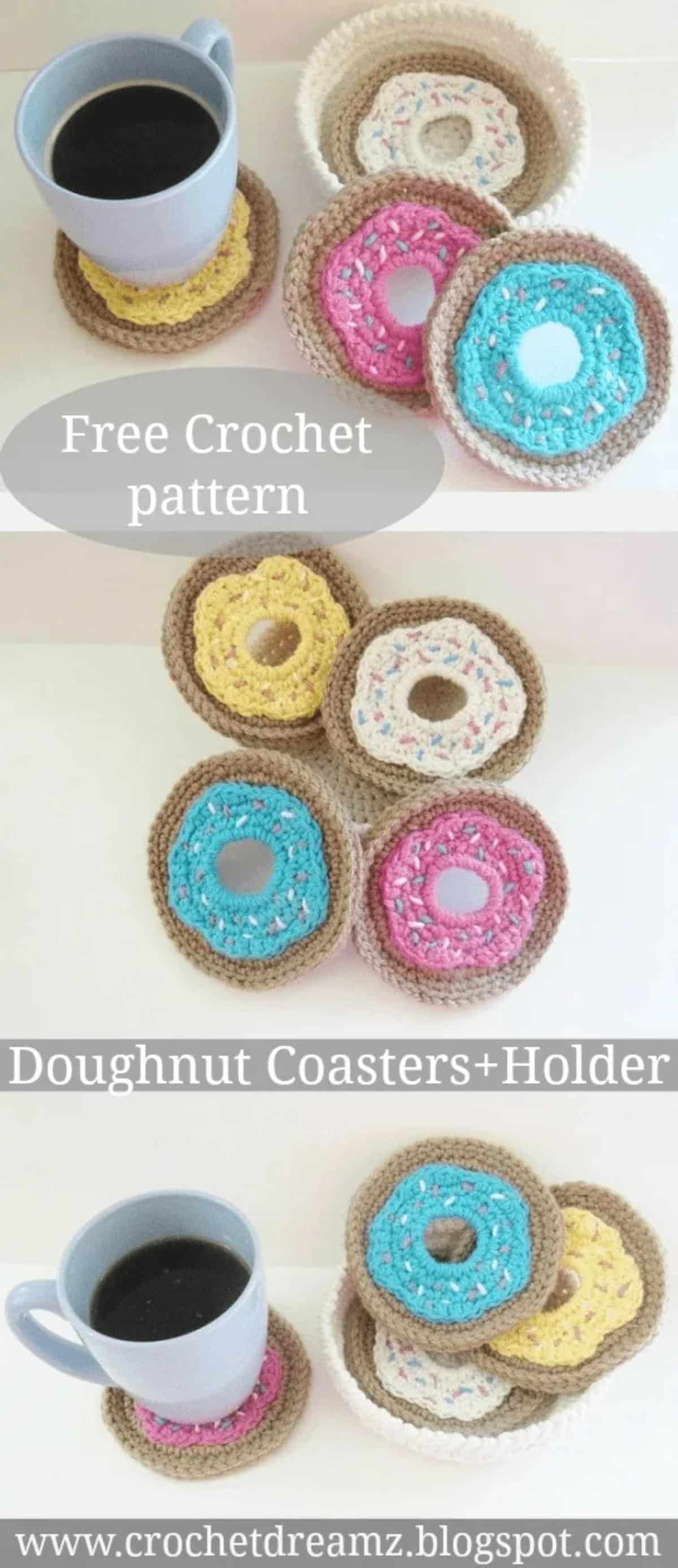 Crochet Doughnut Coasters and Holder Set