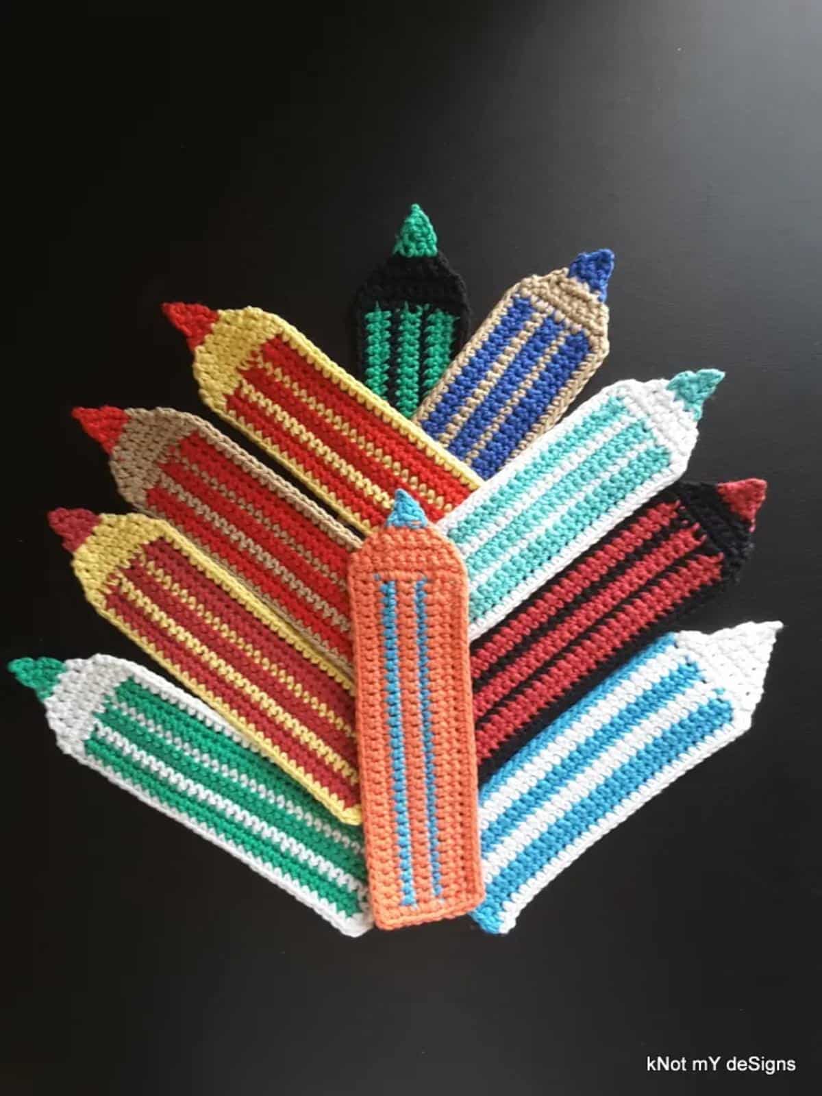 Striped Pencil Crochet Bookmarks